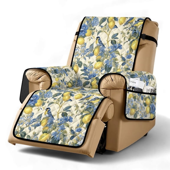 TSOVTHRID Lemon Bird Floral Leaf Print Recliner Chair Covers Non-Slip Comfy Lazyboy Recliner Chair Cover Fitted Sofa Couch Cover Soft Reclining Couch Slipcover Furniture Protector