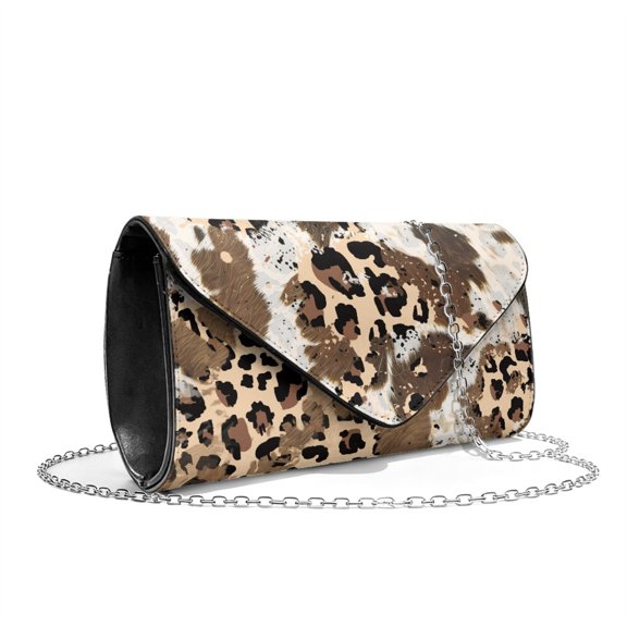 TSOVTHRID Leopard Cow Pattern Clutch Purses for Women Evening Bags Leather Clutch Handbags for Wedding Party Cocktail Prom Crossbody Shoulder Bag with Chain