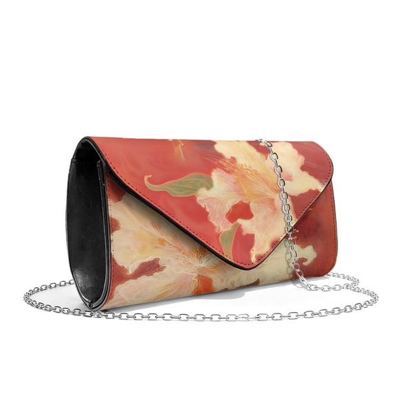 TSOVTHRID Lily Floral Oil Painting Print Evening Clutch Purses for Women Formal Party Shoulder Handbag Evening Bag Elegant Leather Envelope Bags for Women Wedding Cocktail, Red