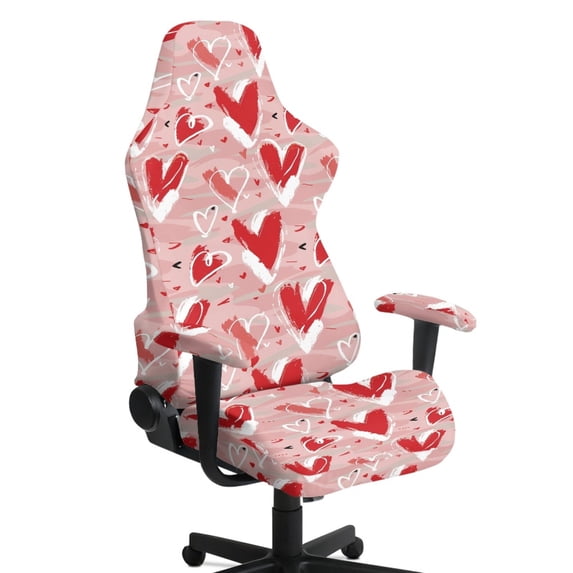 TSOVTHRID Love Heart Doddle Print Gaming Chair Cover Stretch Office Chair Slipcovers Matching Armrest Covers Cat Scratch Proof Computer Armchair Slipcover for Office Study Valentine's Day Decor