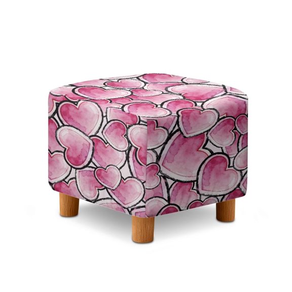 TSOVTHRID Love Heart Print Stretch Square Ottoman Cover Breathable Folding Storage Stool Furniture Protector Soft Square Slipcover with Elastic Bottom for Living Room Valentine's Day Decor