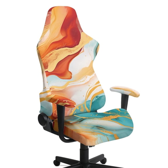 TSOVTHRID Marble Texture Print 4 Pcs Gaming Chair Covers Slipcovers with Armrest Covers Breathable Computer Chair Cover Stretchy Gamer Chair Cover Cat Scratch Proof