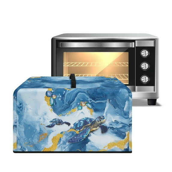 TSOVTHRID Microwave Cover for Countertop Convection Ovens, Dustproof Small Electrical Appliance Protector Kitchen Decor, Sea Turtle Blue Golden Marble Texture Print, 20.9"W x 15.7"D x 12.4"H, L