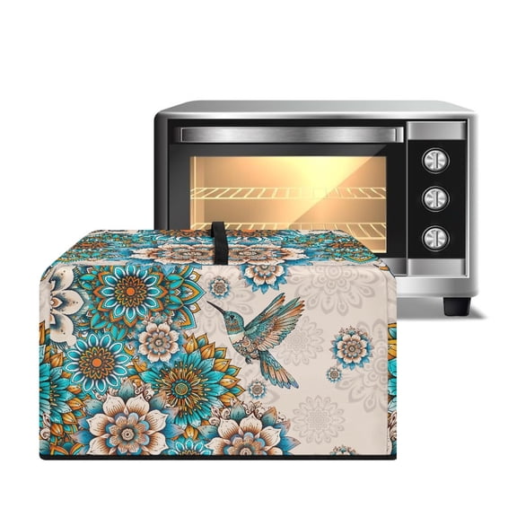 TSOVTHRID Microwave Oven Cover, Air Fryer Toaster Oven Dust Cover Protective Dust-Proof Countertop Appliance Protector, Boho Mandala Floral Hummingbird Print, 18.25"W x 14.5"D x 11"H, S