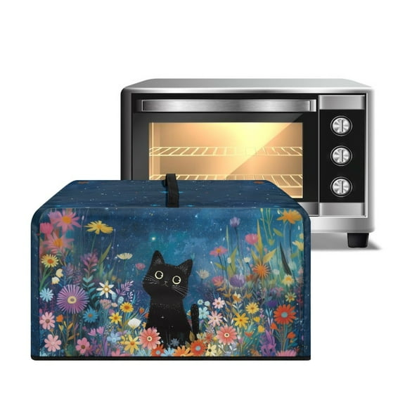 TSOVTHRID Microwave Oven Dust Cover Air Fryer Toaster Oven Protector, Stain-Resistant Small Appliances Cover, Black Cat Floral Starry Sky Print, 20.9"W x 15.7"D x 12.4"H, L