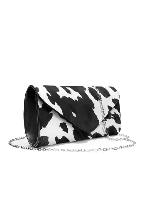 Milk Cow Pattern Evening Clutch Purses for Women Handbags Evening Bag with Chain Crossbody Envelope Bag for Formal Wedding Party Cocktail Prom, White Black