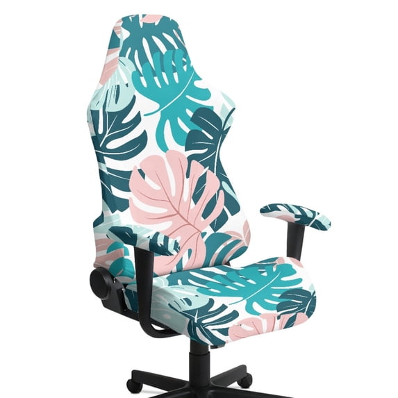 TSOVTHRID Monstera Leaf Print 4 Pieces Gaming Chair Covers Slipcovers Non-Slip Gamer Chair Cover Stretchable Rotating Armchair Covers with Armrest Covers
