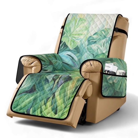TSOVTHRID Monstera Leaf Print Recliner Slipcovers Non Slip Lazyboy Recliner Chair Cover Comfy Reclining Chair Covers with Storage Pocket Furniture Protector Cover for Living Room
