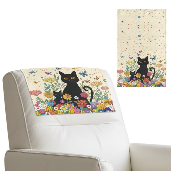 TSOVTHRID Non Slip Headrest Cover for Recliner Chair, Lazy Boy Recliner Headrest Cover, Sofa Head Protector for Office Chair 17x27 in, Black Cat Colorful Floral Butterfly Print, 1 PCS