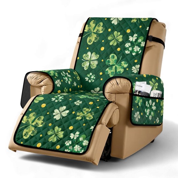 TSOVTHRID Non Slip Recliner Chair Covers Shamrock Green Print Soft Chair Covers for Reclining Chair Recliner Slipcovers with Pocket Soft Furniture Protector for Living Room St. Patrick's Day Decor