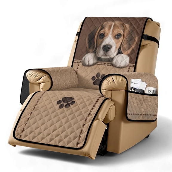 TSOVTHRID Non Slip Recliner Slipcover Spandex Soft Fitted Sofa Couch Cover, Beagle Dog Paw Print Washable Recliner Chair Cover Furniture Protector with Elastic for Pet