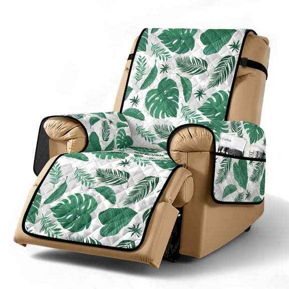 TSOVTHRID Non Slip Recliner Slipcover Spandex Soft Fitted Sofa Couch Cover, Washable Recliner Chair Cover Furniture Protector with Elastic for Pet, Green Monstera Leaf White Print