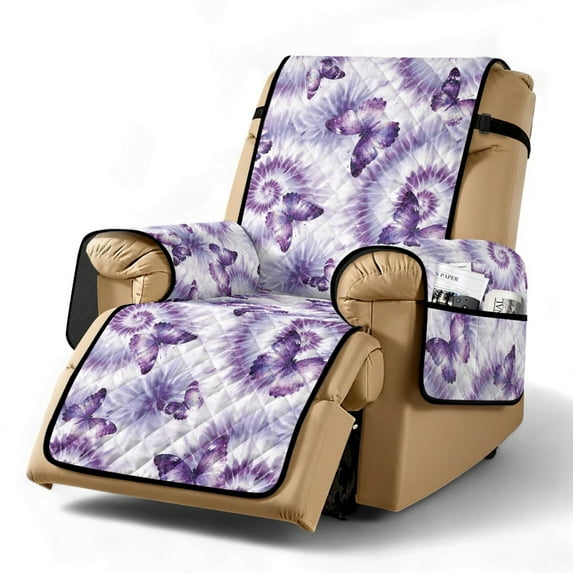 TSOVTHRID Non Slip Recliner Slipcover Spandex Soft Fitted Sofa Couch Cover, Washable Recliner Chair Cover Purple Butterfly Tie Dye Print Furniture Protector with Elastic for Pet