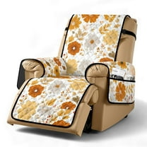 TSOVTHRID Orange Floral White Print Recliner Covers Recliner Soft Sofa Slipcover Reclining Couch Chair with Pocket Non Slip Lazy Boy Recliner Cover Furniture Protector for Living Room