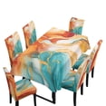 thumbnail image 1 of TSOVTHRID Orange Green Marble Print 7-Pc Tablecloth and Chair Covers Set, Stretch Spandex Table Cover and Chair Slipcovers Stretch Seat Protector for Home Hotel Banquet Decor, 1 of 6