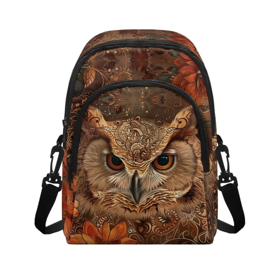 TSOVTHRID Owl Bohemia Floral Brown Print Small Crossbody Bag for Women Trendy Cell Phone Purse Wallet with Adjustable Strap Women's Shoulder Bag Handbags