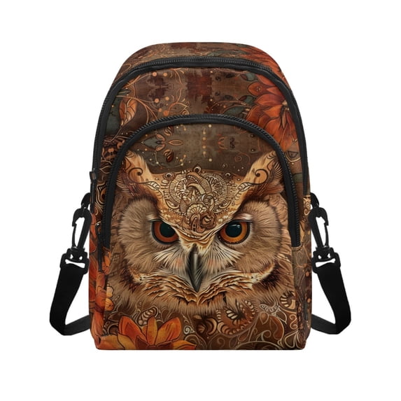 TSOVTHRID Owl Bohemia Floral Brown Print Small Crossbody Bag for Women Trendy Cell Phone Purse Wallet with Adjustable Strap Women's Shoulder Bag Handbags