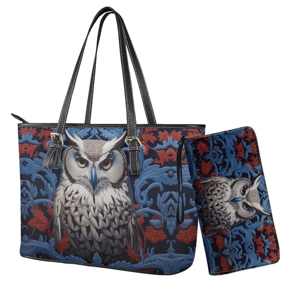 TSOVTHRID Owl Floral Vintage Print Purses and Handbags for Women, Tote Shoulder Bag Trendy, Leather Satchel Bag, Top Handle Handbag with Matching Purse