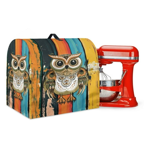 TSOVTHRID Owl Oil Painting Wood Print Kitchen Stand Mixer Cover Waterproof Small Appliance Covers Fingerprint Resistant Dust Cover with Pocket for Various Kitchen Appliance Accessories,L