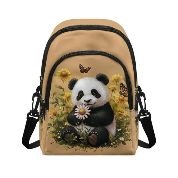TSOVTHRID Panda Daisy Butterfly Beige Print Small Crossbody Bags for Women Trendy Cell Phone Purse Wallet Cell Phone Crossbody Purse with Zipper Closure