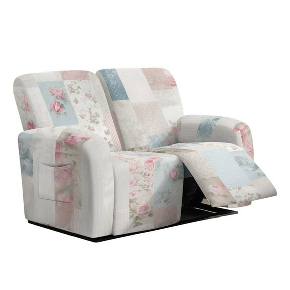 TSOVTHRID Patchwork Floral Pink Print Recliner Loveseat Covers Stretch Sofa Slipcover for Pet Loveseat Couch Covers with Pockets Recliner Cover for 2 Seat Sofa Couch