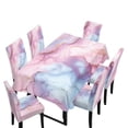 thumbnail image 1 of TSOVTHRID Pink Blue Marble Print 7 Pcs Tablecloth Chair Cover Set Chair Covers Decoration Rectangle Table Cloth for Dining Room Banquet Party Festival Decor, 1 of 6