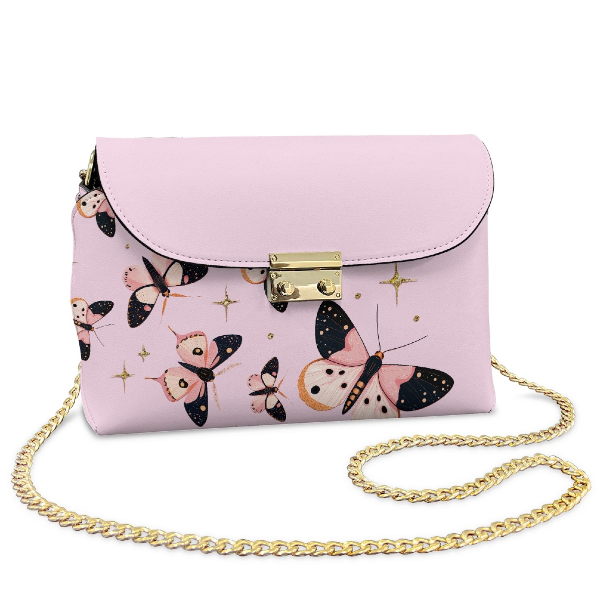 TSOVTHRID Pink Butterfly Star Print Crossbody Bags for Women Leather Tree Casual Women's Shoulder Purses Travel Crossbody Handbags with Small Purse Chain Holiday