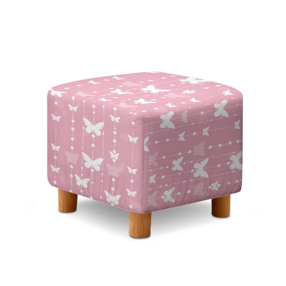 TSOVTHRID Pink Butterfly Stripe Print Ottoman Cover Square, Stretch Ottoman Cover Square Folding Storage Stool Furniture Protector Soft Slipcover for Living Room