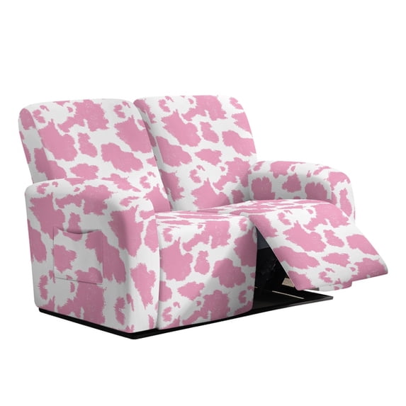 TSOVTHRID Pink Cow Pattern Loveseat Couch Covers for 2 Seat Couch Recliner Loveseat Cover with Pockets Washable Stretch Sofa Cover Furniture Protector for Dogs