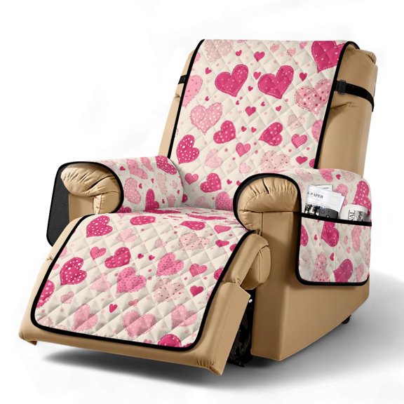TSOVTHRID Pink Heart Dot Print Recliner Chair Covers Stretch Recliner Slipcovers Reclining Furniture Protector Washable Sofa Couch Cover with Storage Pocket for Home Valentine's Day Decor