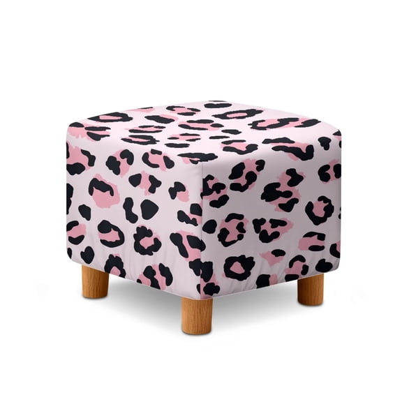 TSOVTHRID Pink Leopard Print Square Ottoman Cover, Footstools Covers Foot Stool Slipcover, Footrest Stools Sofa Slipcovers, Folding Storage Stool Furniture Protector