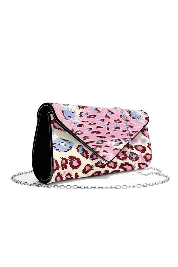 Pink Leopard Print Women Evening Bag Clutch Bags Leather Clutch Handbags with Chain Envelope Bag Wedding Purses for Women Formal Party Cocktail Prom