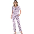 thumbnail image 1 of TSOVTHRID Pink Rose Print Pajama Set for Women Notch Collar Nightwear Short Sleeve Pjs with Long Pants Soft Loungewear, L, 1 of 7