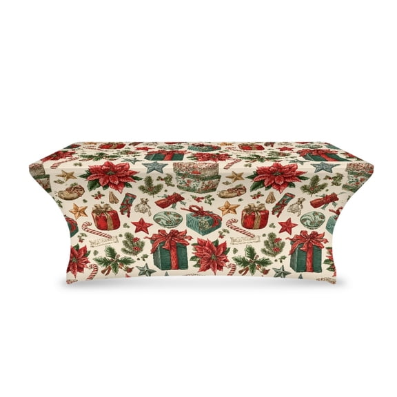 TSOVTHRID Poinsettia Gifts Print Polyester Table Cloth for Rectangular Tables, Tablecloth Protector, Stretch Wrinkle Resistant Table Cover for Wedding, Party, Banquet Christmas Decor