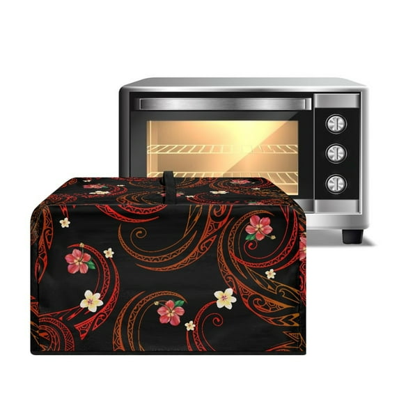 TSOVTHRID Polynesian Floral Black Print Microwave Oven Cover Dust-Proof Microwave Oven Grill Cover Protector Universal Kitchen Appliance Protector Fingerprint Protection, 18.25"W x 14.5"D x 11"H, S
