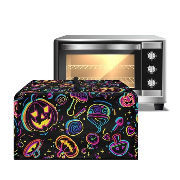 TSOVTHRID Pumpkin Mushroom Doodle Print Microwave Oven Cover Dust-Proof Small Appliance Protector Air Fryer Toaster Oven Cover Kitchen Halloween Decor Baking Accessories, 20.9"W x 15.7"D x 12.4"H, L