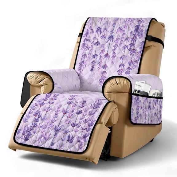 TSOVTHRID Purple Lavender Print Non-Slip Single Seat Recliner Couch Cover, Lazy Boy Recliner Covers with Pocket Stretch Sofa Covers Sofa Slipcovers Fitted Reclining Slipcover