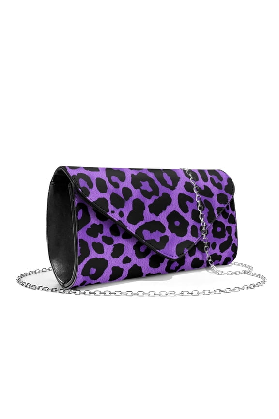 Purple Leopard Print Womens Clutch Purses Ladies Evening Handbags Leather Envelope Bag for Women Wedding Party Cocktail Prom with Detachable Chain