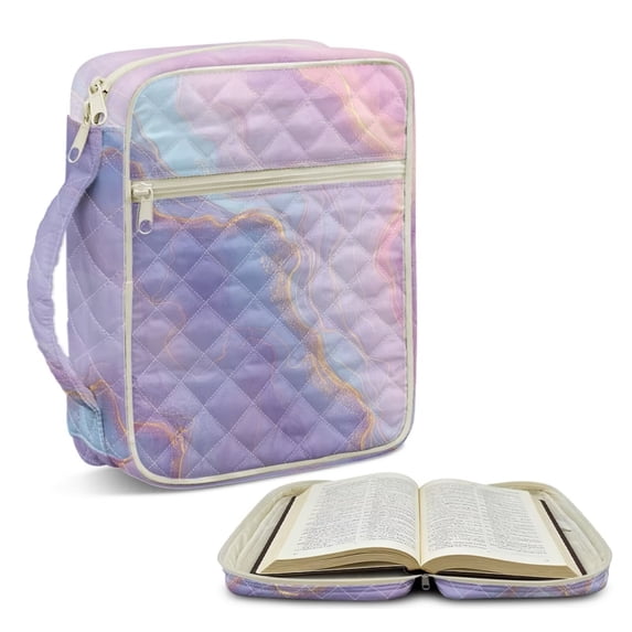 TSOVTHRID Purple Pink Marble Print Bible Case for Christian, Bible Carrying Case Quilted Sturdy, Portable Bibles Bags for Women Men Daily Use, 10.6 x 8.3 x 2.2 Inch