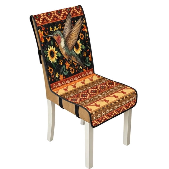 TSOVTHRID Quilted Dining Chair Covers Stretch Armless Chair Slipcovers Non-Slip Stain Resistant Seat Cushion Covers for Home, Restaurant, Aztec Tribal Hummingbird Sunflower Print, Set of 1