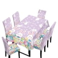 thumbnail image 1 of TSOVTHRID Rabbit Easter Eggs Print Tablecloth Set with 6 Chair Covers, Rectangle Tablecloth Floral Butterfly Print Seat Protector Slipcovers for Family Dinners & Holiday Party Easter Decor, 1 of 6
