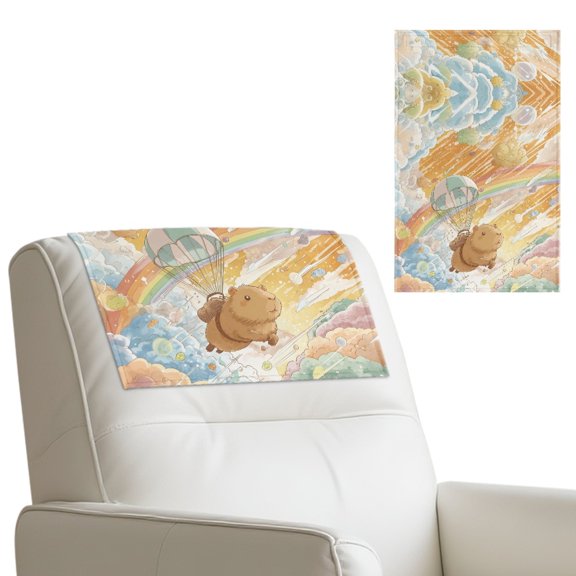 TSOVTHRID Recliner Headrest Covers Cartoon Capybara Rainbow Cloud Print Sofa Headrest Protector for Recliner Chair Non Slip Couch Head Rest Covers for Furniture,Living Room 17x27 in, 1 Piece