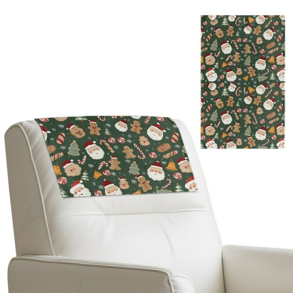 TSOVTHRID Recliner Headrest Protector Couch Head Rest Covers Non Slip Sofa Headrest Covers for Furniture Home Christmas Decoration 17x27 in, Santa Claus Gingerbread Man Candy Print, 1 Piece