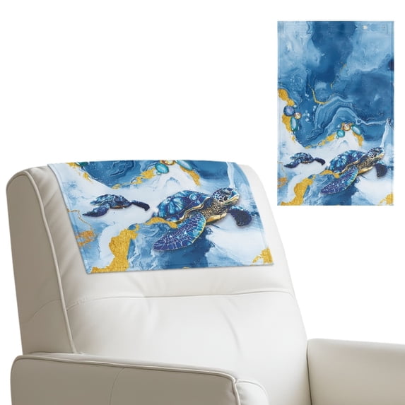 TSOVTHRID Recliner Headrest Protector Waterproof Anti-Slip Sofa Headrest Covers Washable Easy Care Couch Chair Head Protector, Blue Sea Turtle Marble Texture Print, 17x27 in, 3 Pieces