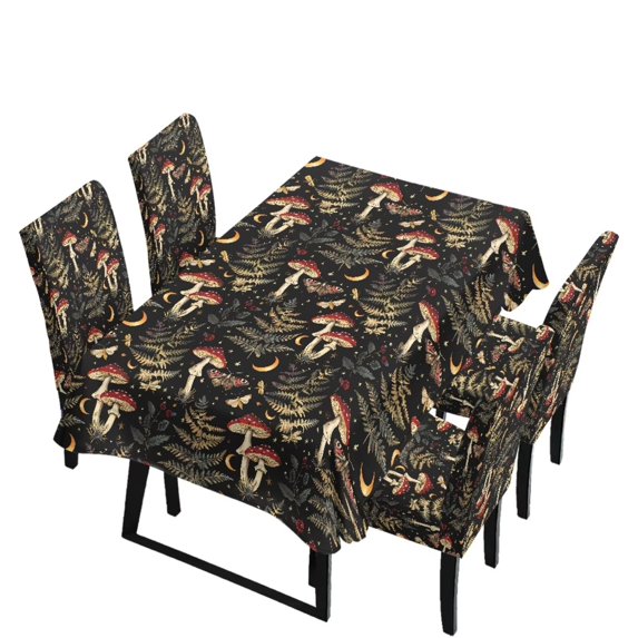TSOVTHRID Rectangle Tablecloth Stretch Dining Chair Slipcovers Anti-Dust Chair Covers Washable Table Cloth Soft Furniture Protector Cover, 5 Pcs, Mushroom Leaf Butterfly Moon Print