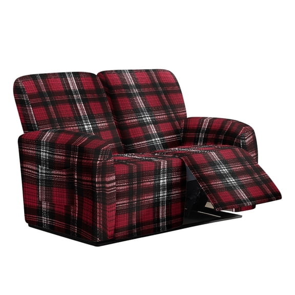 TSOVTHRID Red Black Plaid Print Loveseat Covers Washable Stretch Recliner Slipcover Furniture Protector with Elastic Bottom Couch Covers for Dogs Pets