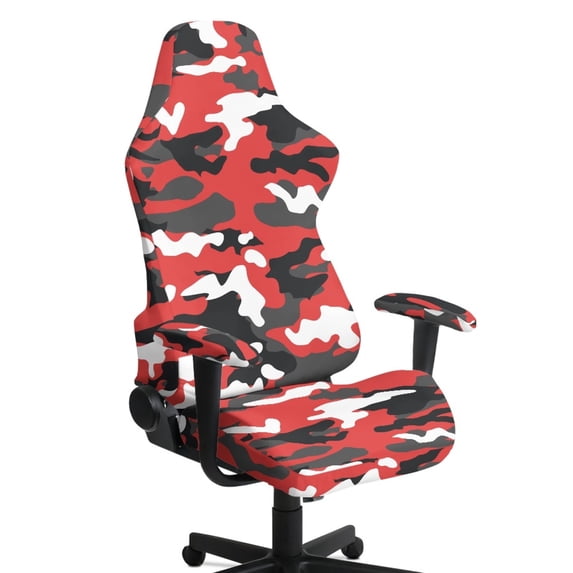 TSOVTHRID Red Camouflage Pattern 4 Pcs Gaming Chair Slipcover with Armrest Covers Stretch Rotating Gaming Chair Protector Non-Slip Office Desk Chair Cover Cat Scratch Proof