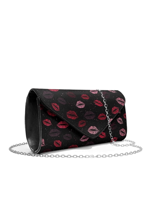 Red Lips Black Print Clutch Purses for Women Formal Evening Bag Party Clutch Handbags with Detachable Chain Leather Purse for Wedding Prom Cocktail Valentine's Day