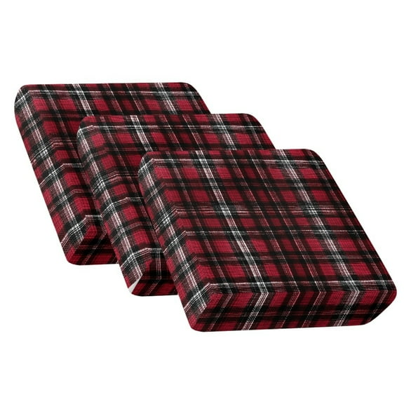 TSOVTHRID Red Plaid Print Couch Cushion Covers 3 PCS Sofa Seat Cover Anti Slip Sofa Couch Seat Slipcover Stretch Couches Furniture Protector for Armchair Loveseat Decor, 24x24 Inch