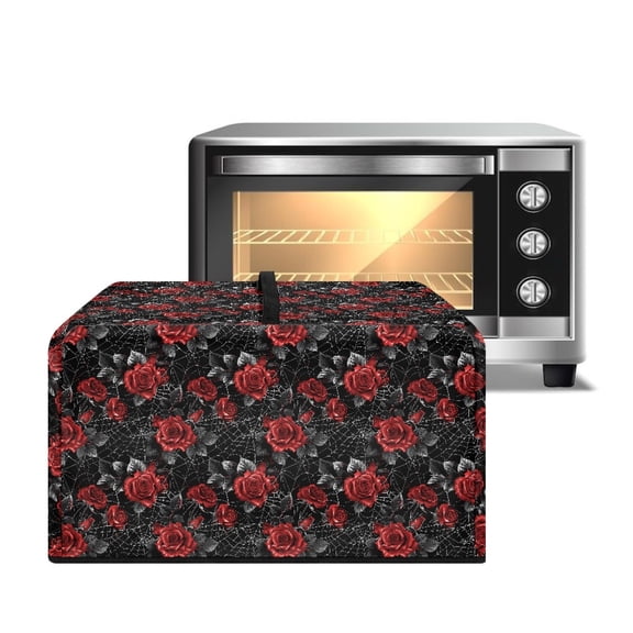 TSOVTHRID Red Rose Cobweb Black Print Microwave Oven Cover Dust-Proof Small Kitchen Appliance Protector Air Fryer Toaster Oven Cover for Kitchen Halloween Decor, 18.25"W x 14.5"D x 11"H, S